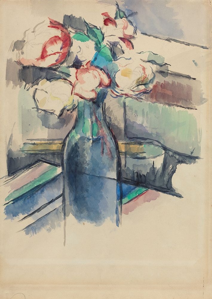 Roses in a Bottle (1900&ndash;1904) painting in high resolution by Paul C&eacute;zanne. 