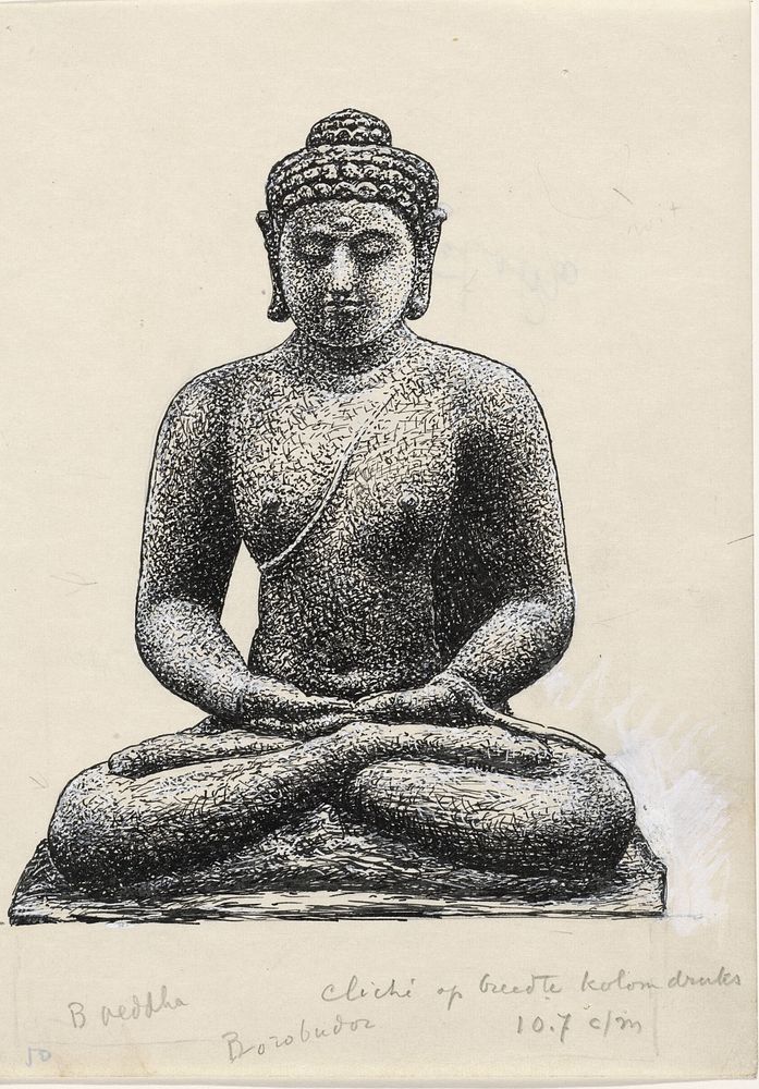 Ontwerp boekillustratie voor Alexander Cohen's Van Anarchie tot Monarchie: Buddha op de Borob&uacute;dur te Java (ca.…