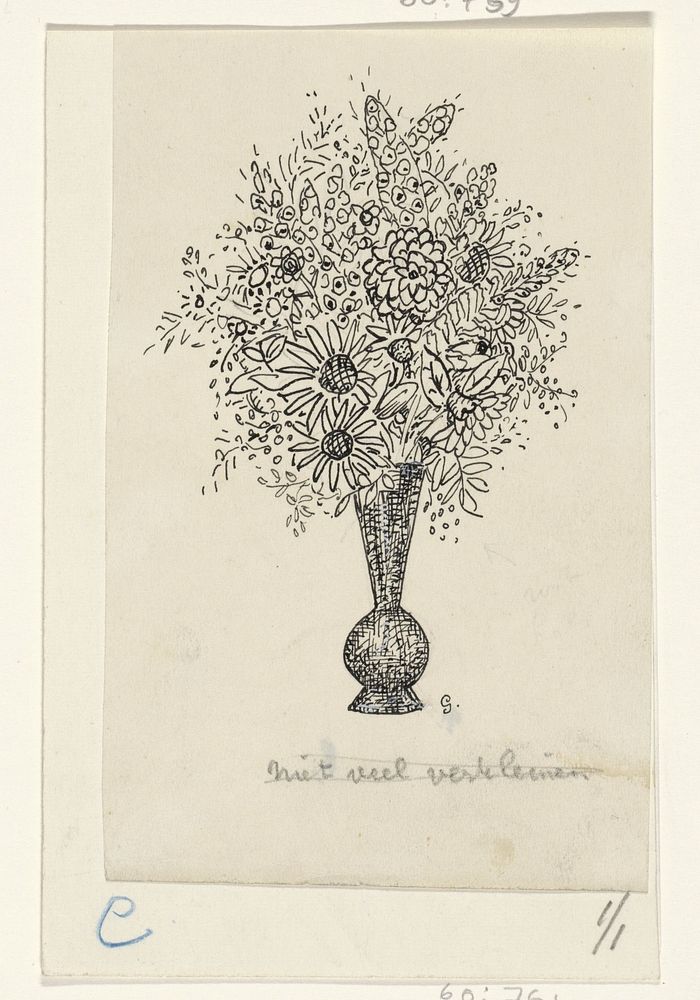 Vaas met bloemen (ca. 1891–1941) drawing in high resolution by Leo Gestel. 