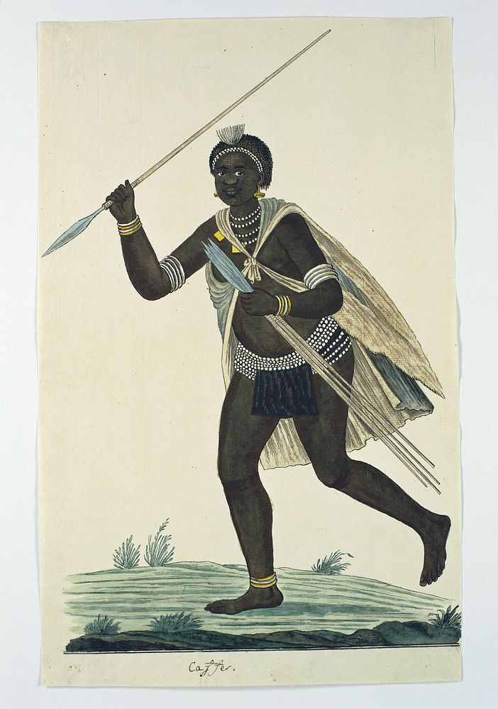 Running man holding an assegai in his right hand and four assegais in his left (1776&ndash;1795) painting in high resolution…