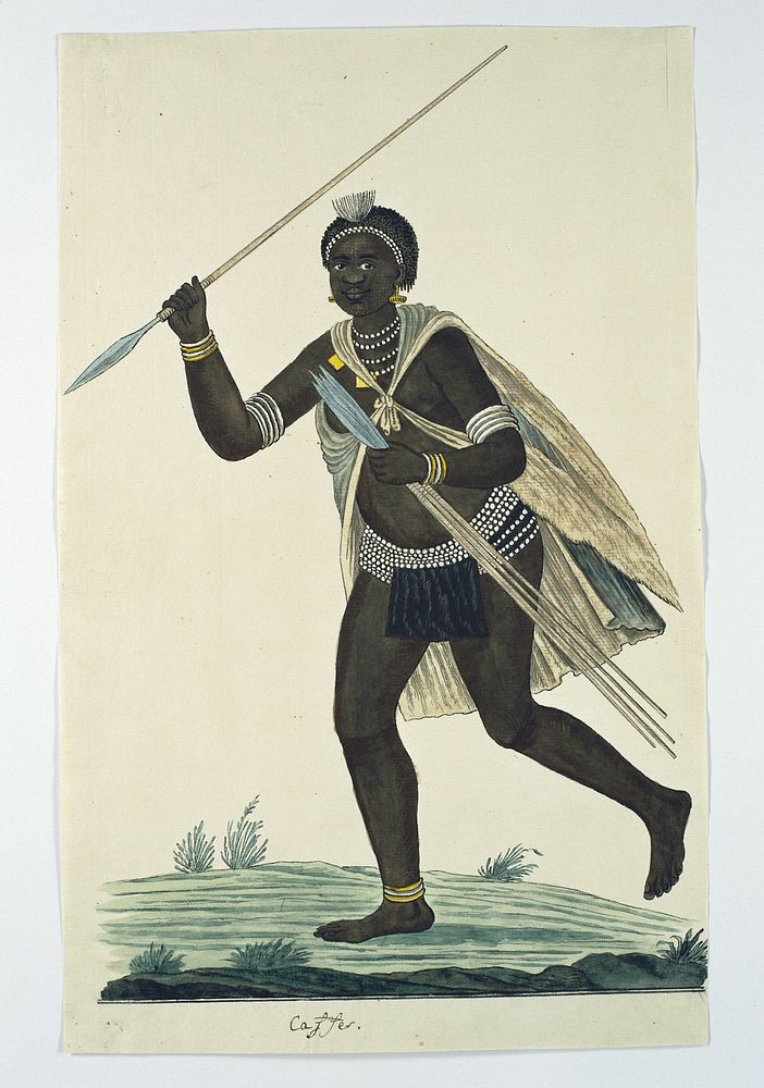 Running man holding an assegai in his right hand and four assegais in his left (1776–1795) painting in high resolution by…