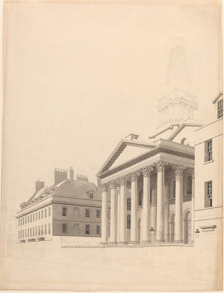 St. George's, Bloomsbury (1799) drawing in high resolution by Thomas Malton.  