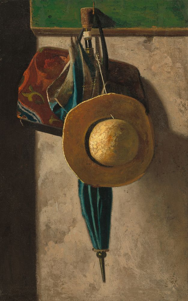 Straw Hat, Bag, and Umbrella (ca.1890&ndash;1900s) by John Frederick Peto.  