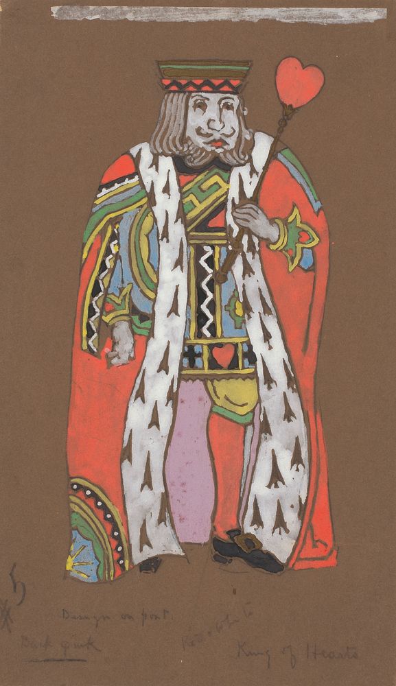 King of Hearts (1915) Costume Design for Alice in Wonderland in high resolution by William Penhallow Henderson.  