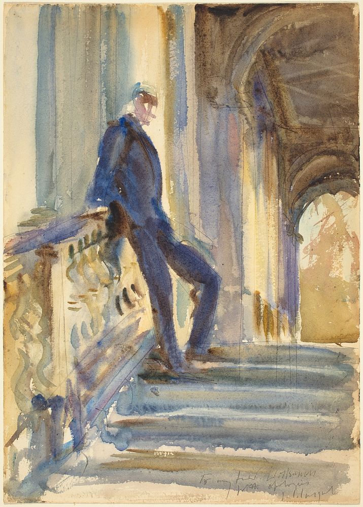 Sir Neville Wilkinson on the Steps of the Palladian Bridge at Wilton House (ca. 1904&ndash;1905) by John Singer Sargent.  