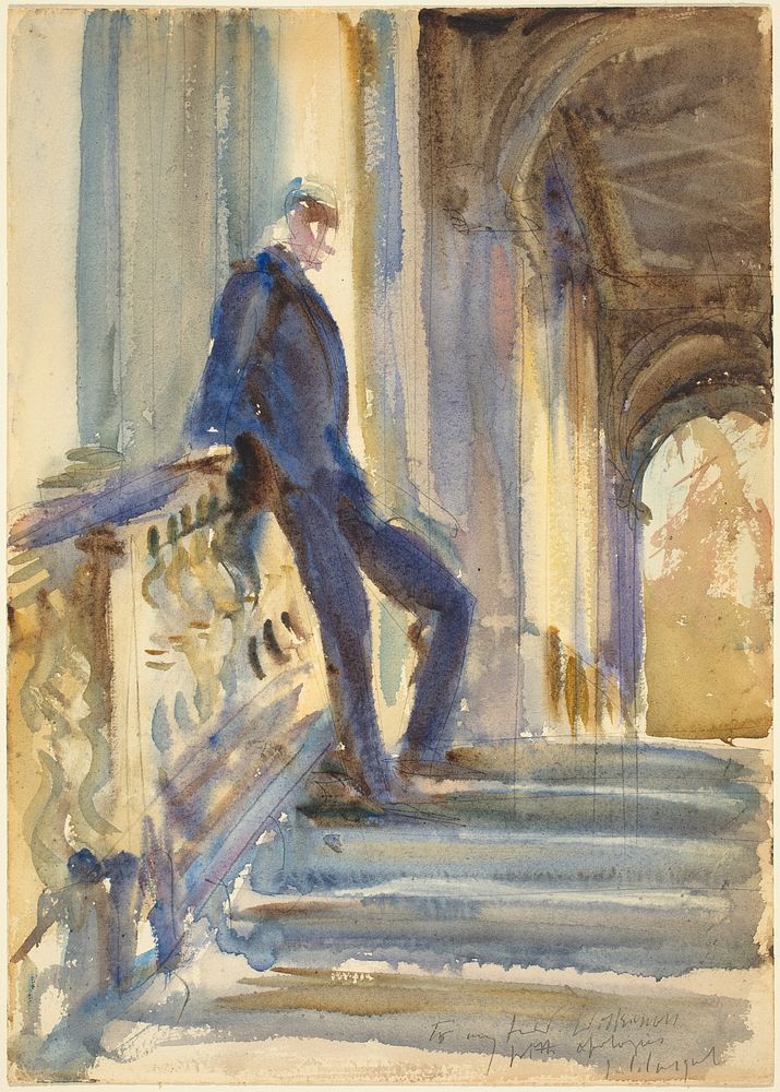 Sir Neville Wilkinson on the Steps of the Palladian Bridge at Wilton House (ca. 1904–1905) by John Singer Sargent.  