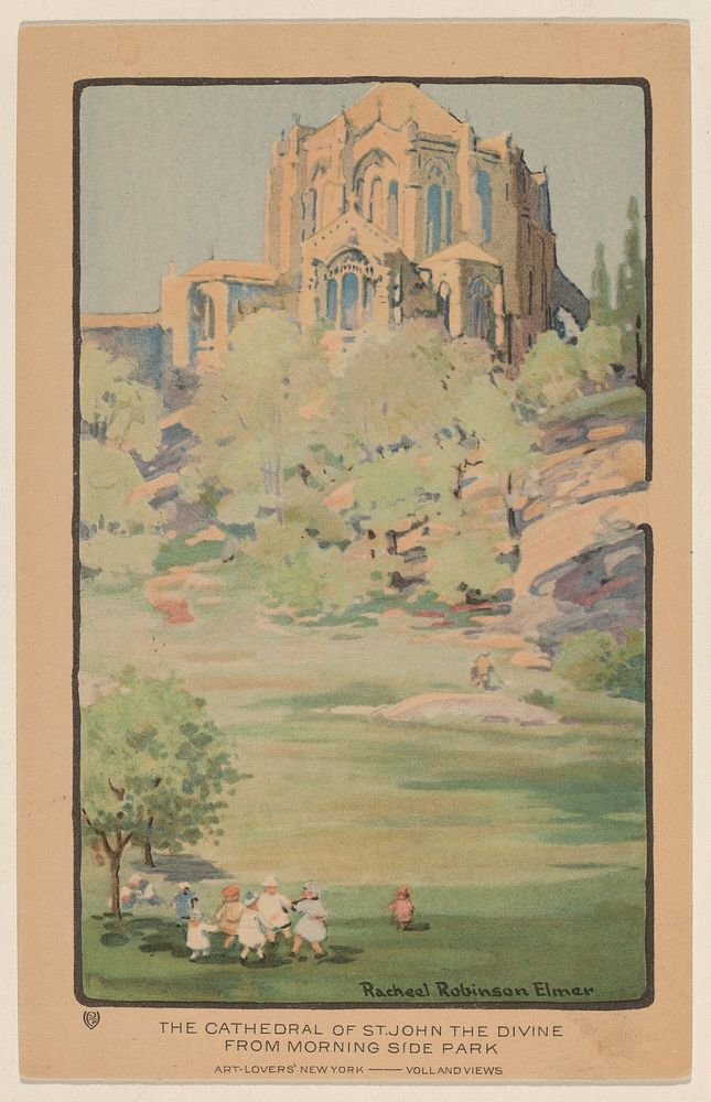 The Cathedral of St. John the Divine from Morningside Park (1914) from Art–Lovers New York postcard in high resolution by…