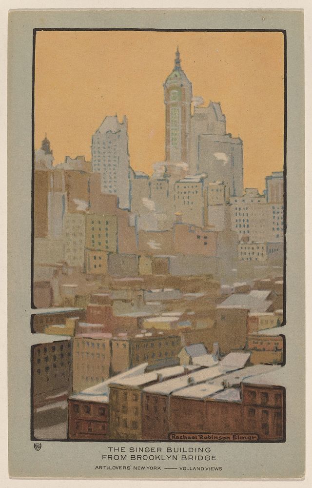 The Singer Building from Brooklyn Bridge (1914) from Art–Lovers New York postcard in high resolution by Rachael Robinson…