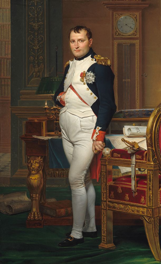 The Emperor Napoleon in His Study at the Tuileries (1812) by Jacques–Louis David.  