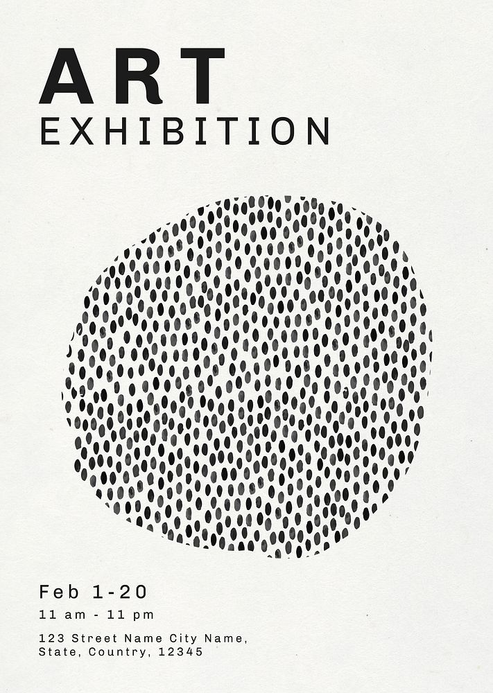 Editable poster template psd with ink brush pattern for art exhibition