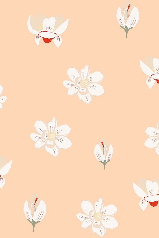 White magnolia floral pattern on beige background