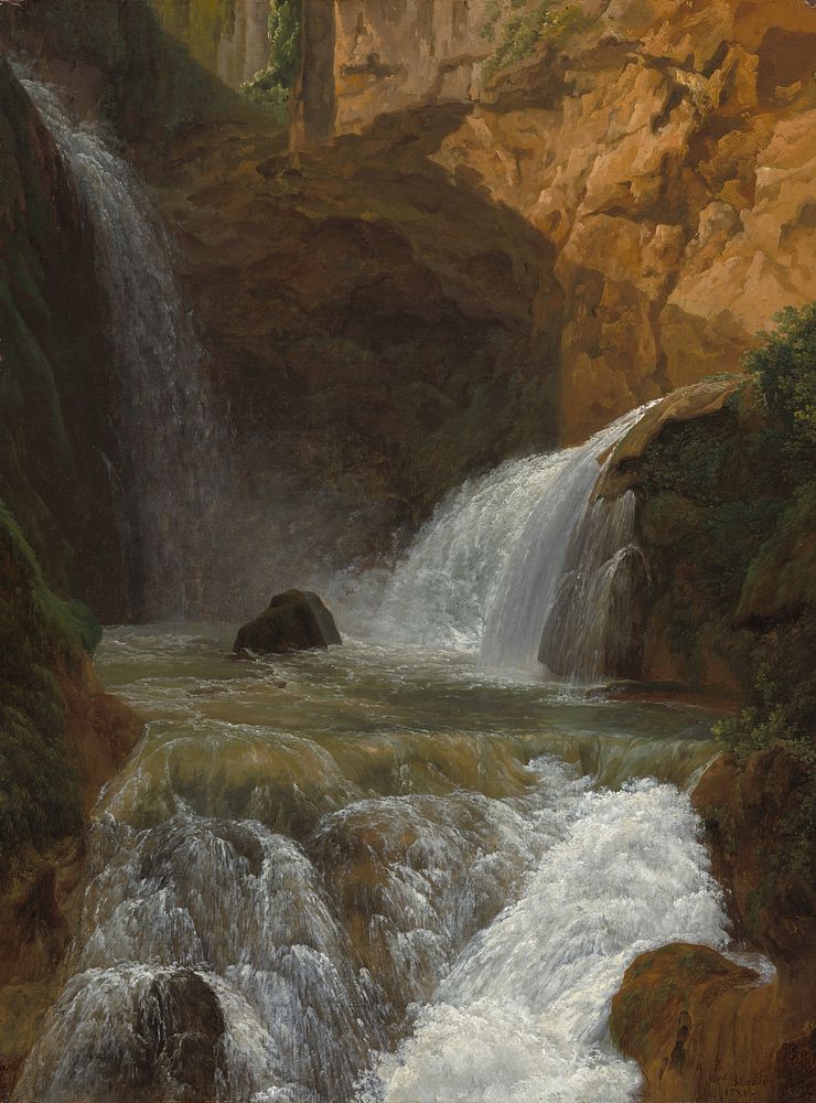 View of the Waterfalls at Tivoli (1788) by Jean–Joseph–Xavier Bidauld.  