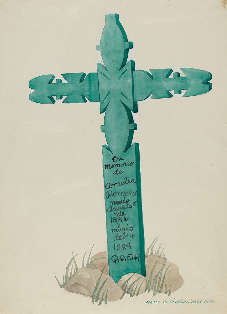 Wooden Cross, Carved, Used as Headstone (ca.1937) by Majel G. Claflin.  