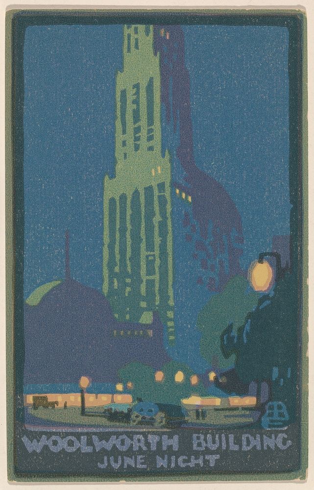 Woolworth Building June Night (1916) from Postcards: New York Series I in high resolution by Rachael Robinson Elmer.  