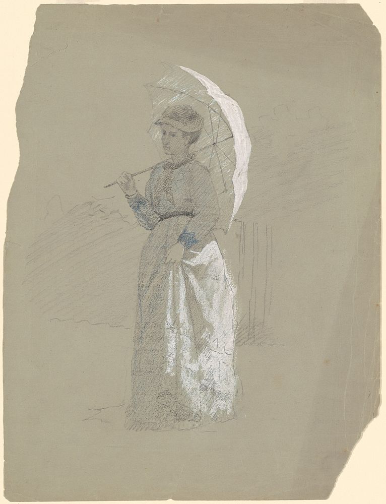 Woman with Parasol (ca. 1870) drawing in high resolution by Enoch Wood Perry, Jr.  