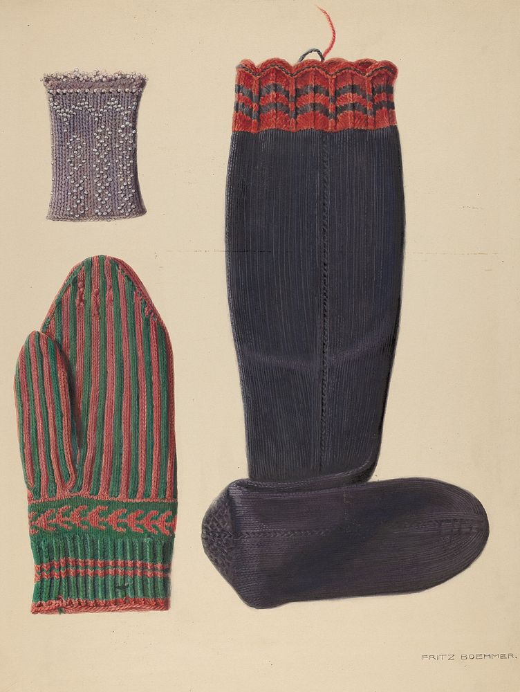 Zoar Beaded Wristlet, Mitten and Sock (c. 1938) by Fritz Boehmer.  