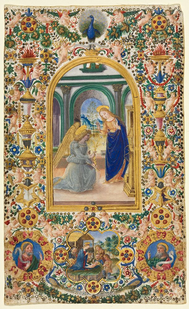 Leaf from a Book of Hours: Annunciation, Nativity and Two Prophets (ca. 1485)  
