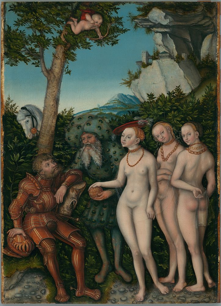 Lucas Cranach's Judgment of Paris (1530) famous painting. 