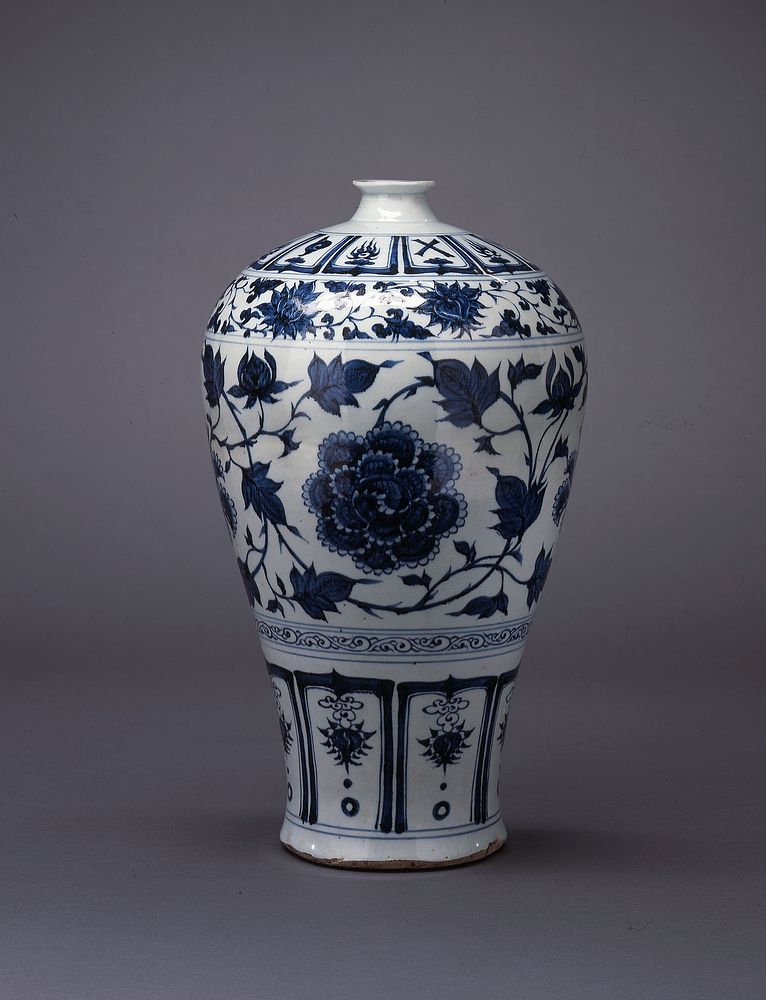 Prunus Vase (meiping) with Design of Peony and Lotus Scrolls (early 14th century) earthenware in high resolution by…