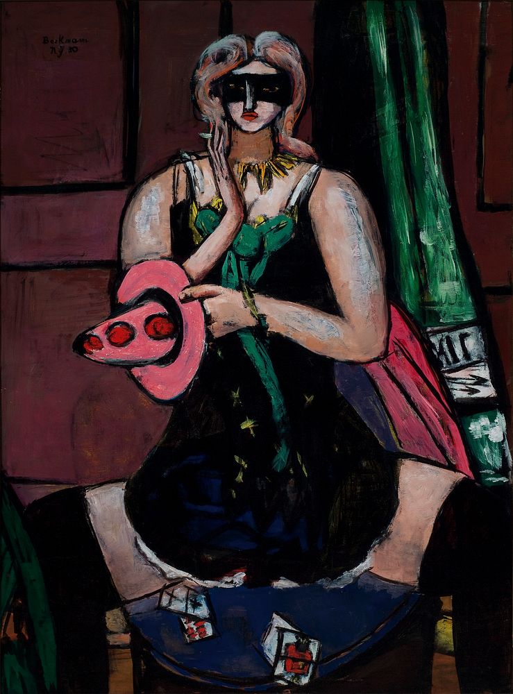 Carnival Mask, Green, Violet, and Pink (Columbine) (1950) in high resolution by Max Beckmann. 
