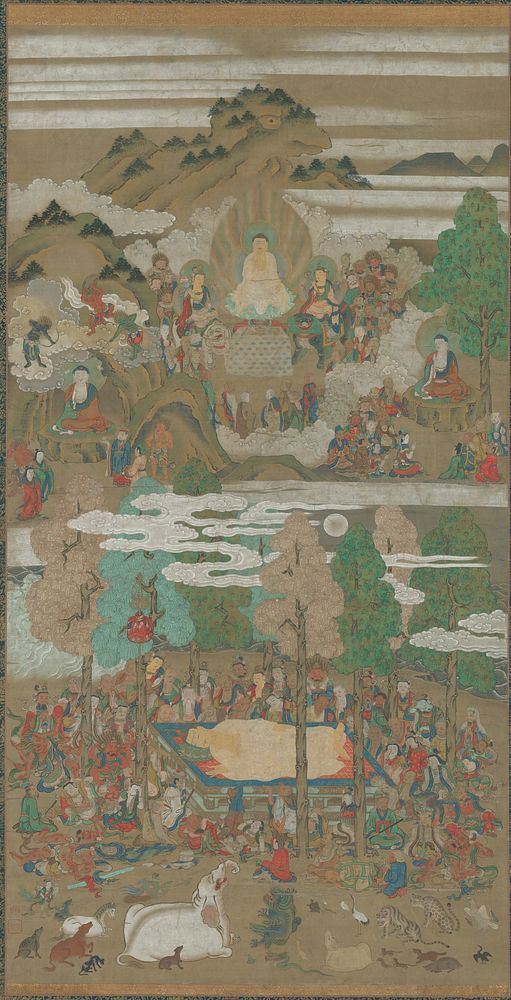 Death of Śākyamuni Buddha (mid- to late 17th century) painting in high resolution by Sakon Sadatsuna. 