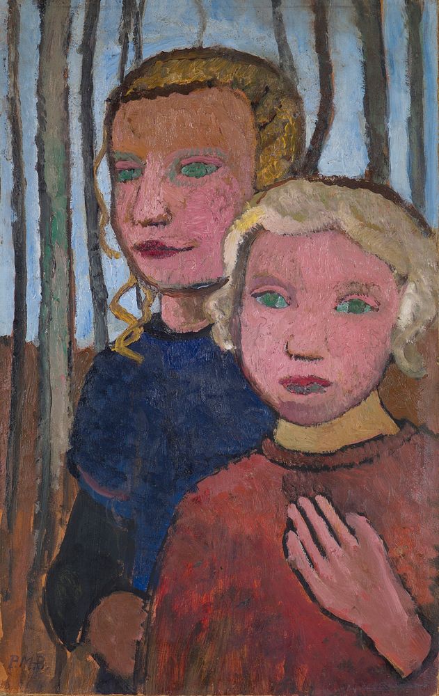 Two Girls in Front of Birch Trees (c.1905) in high resolution by Paula Modersohn-Becker. 