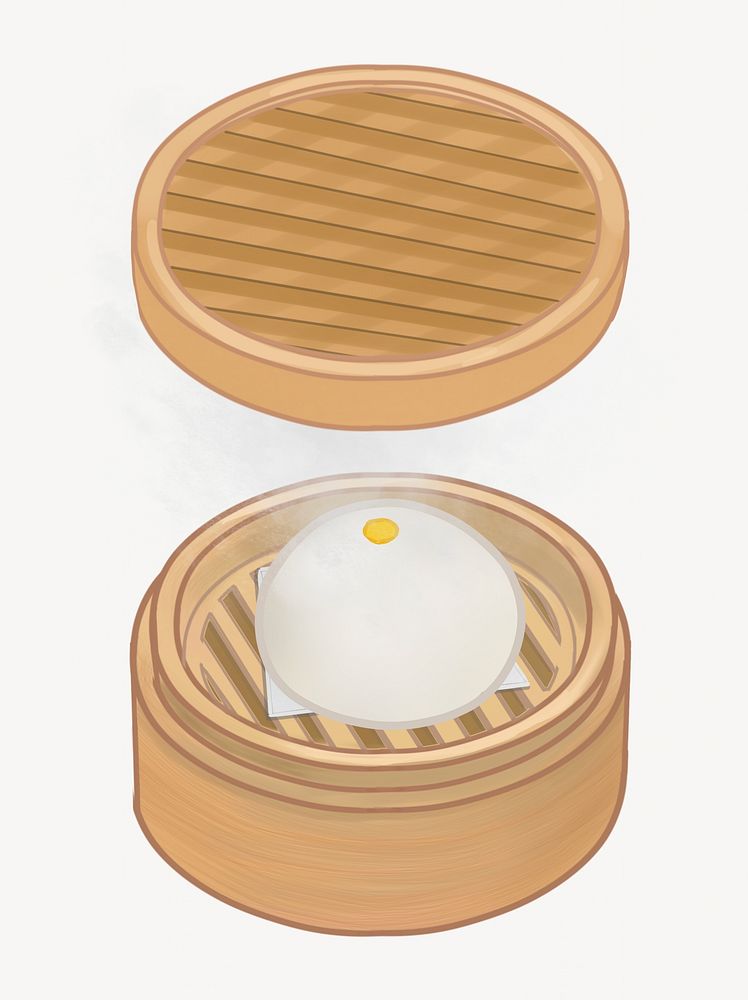 Chinese steamed bun in basket illustration