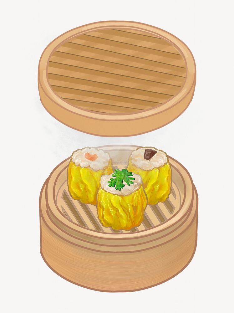 Chinese dumplings in bamboo steamer illustration