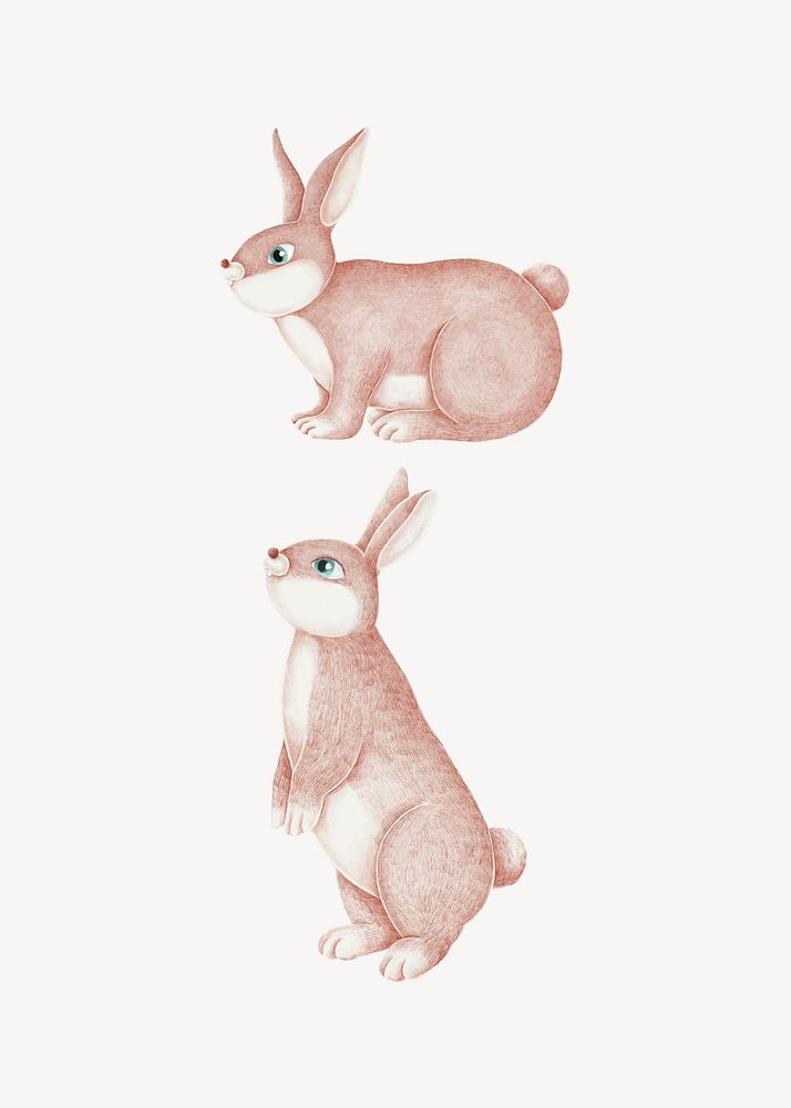 Hand-drawn pink rabbits on a white background