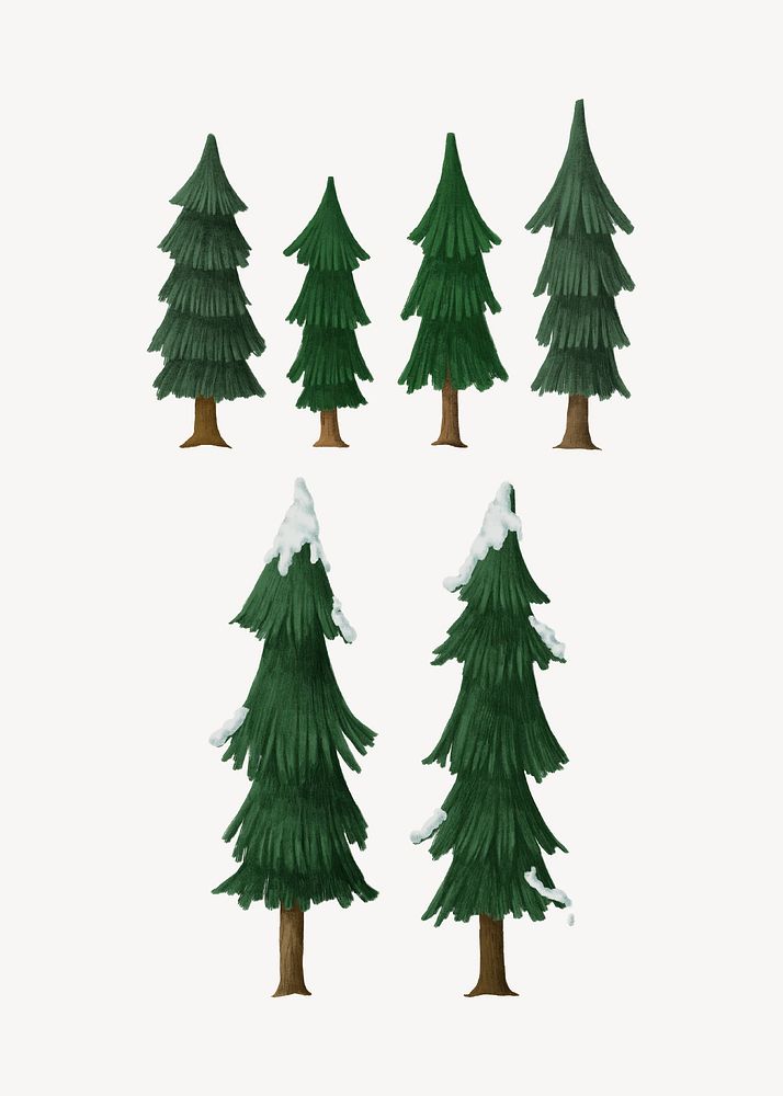 Hand-drawn snowcapped pine trees