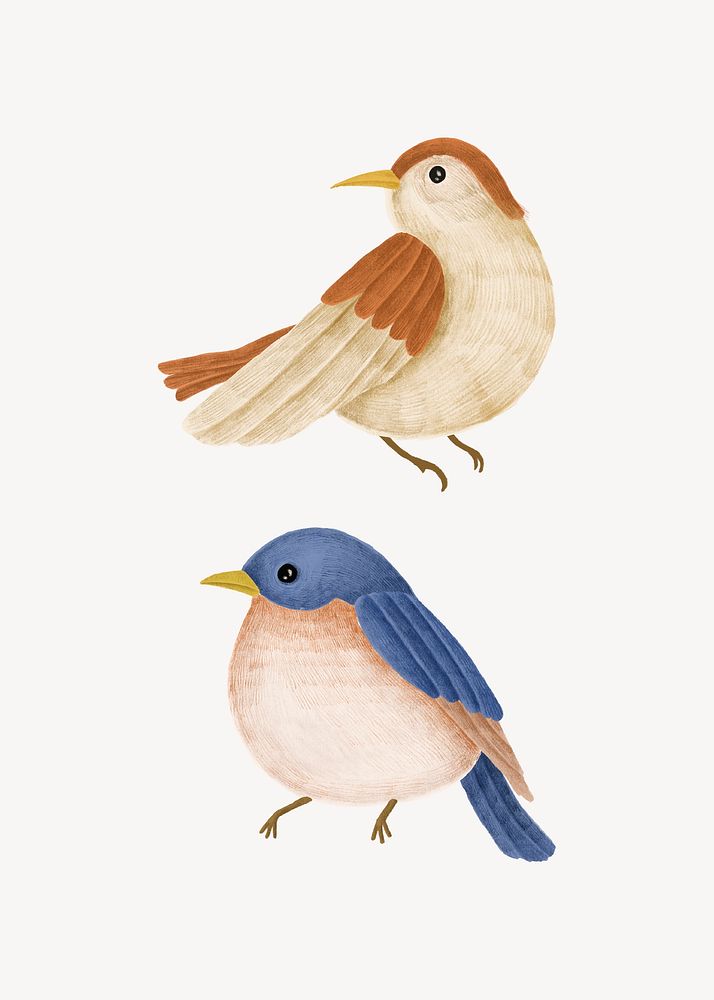 Hand-drawn blue flycatcher and a sparrow