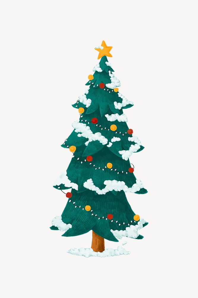 Hand drawn decorated Christmas tree illustration