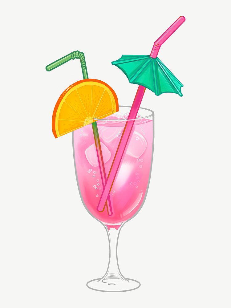 Summer cocktail illustration collage element psd