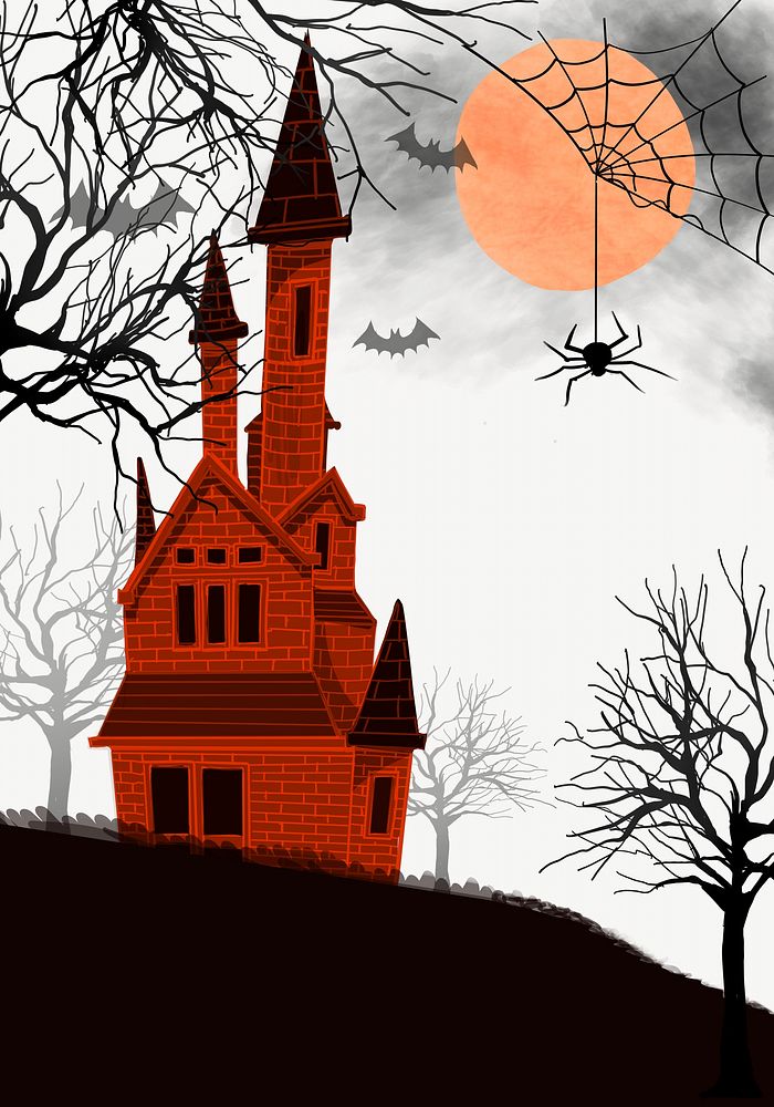 Spooky castle Halloween illustration background 