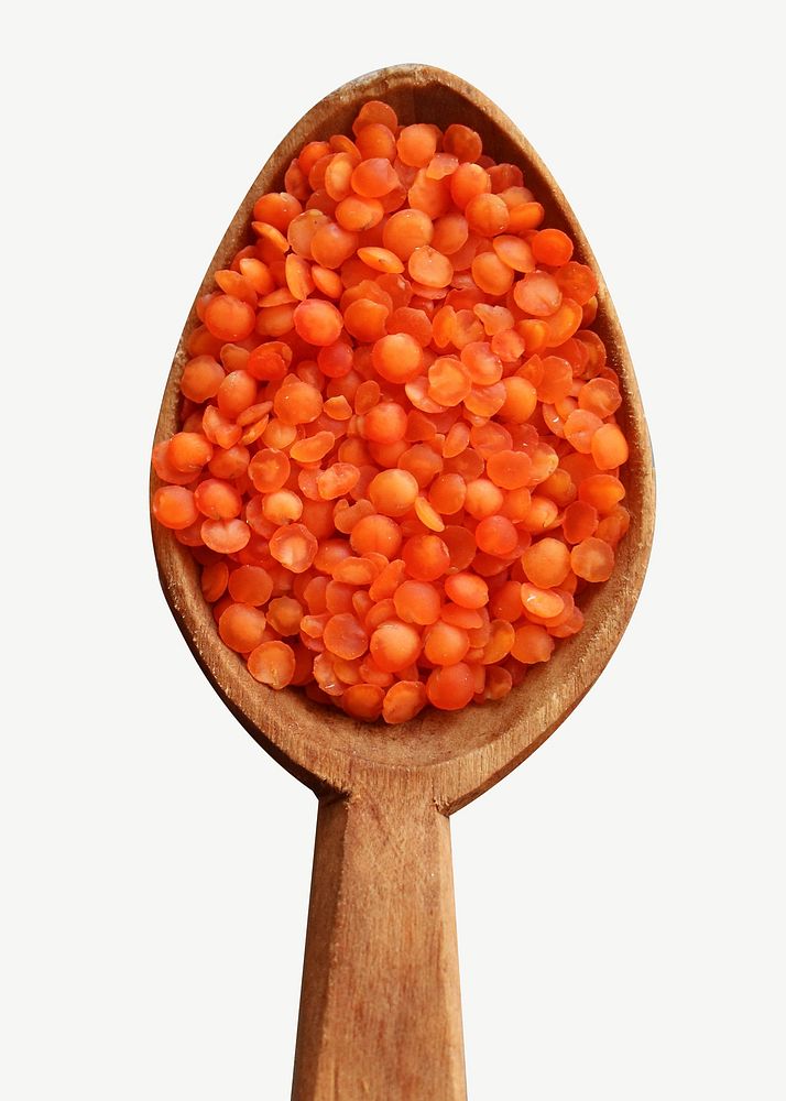 Red lentils on spoon collage element psd