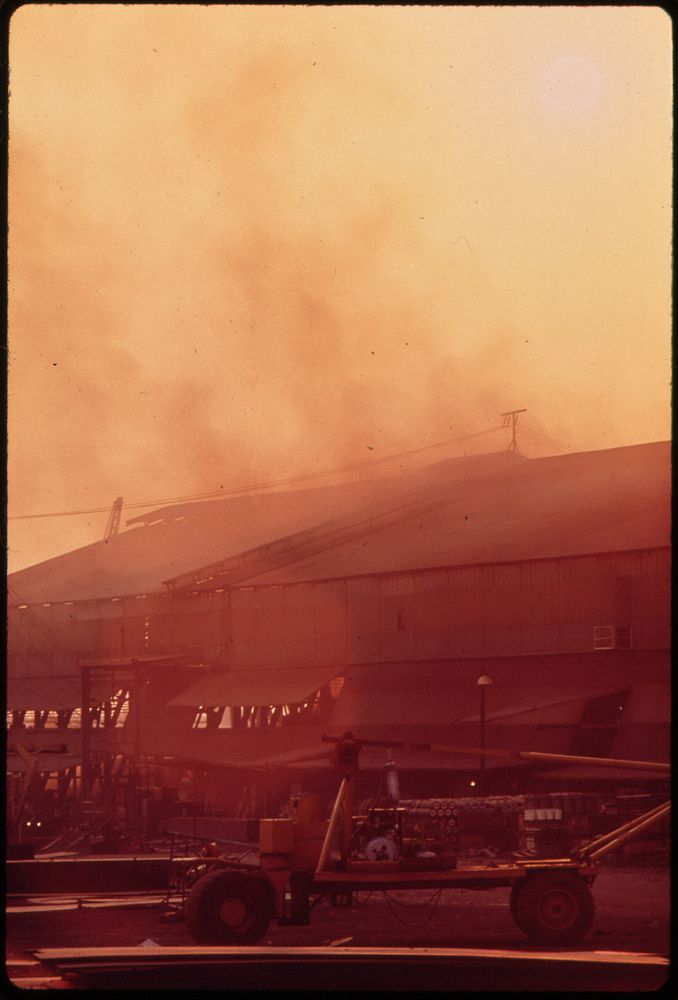 Smoke above factory. Original public domain image from Flickr