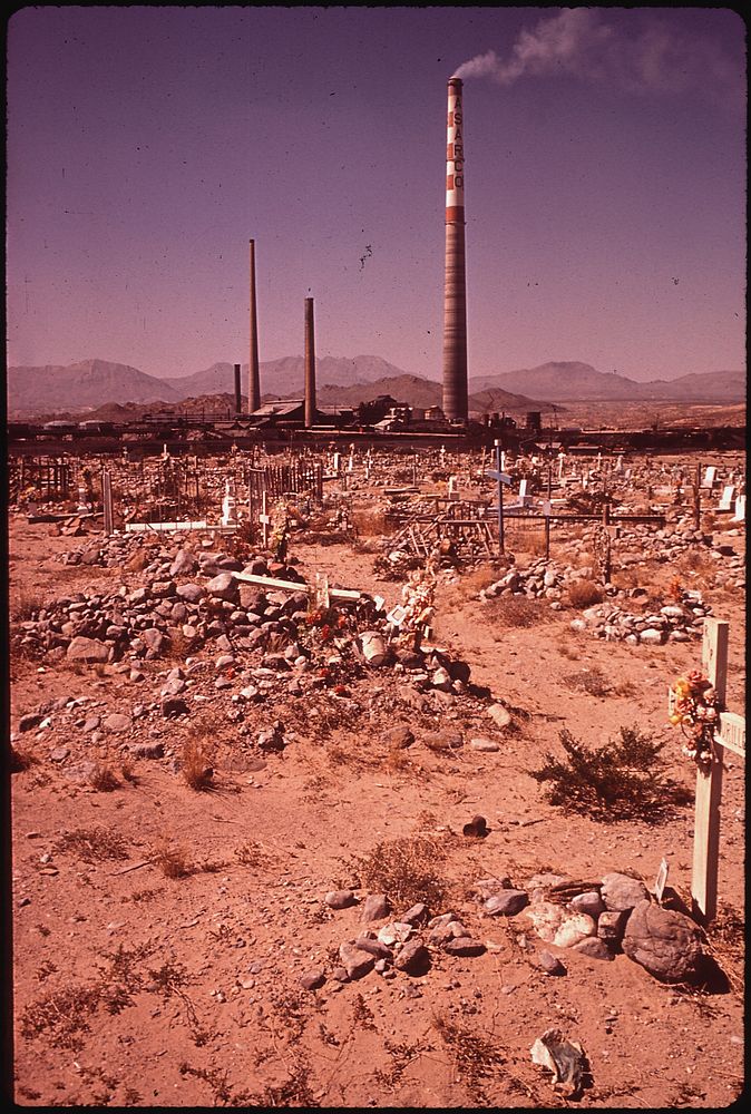 Smelter Cemetery, Where Employees of the Asarco Smelter Works (In Background) Can Be Buried. Original public domain image…