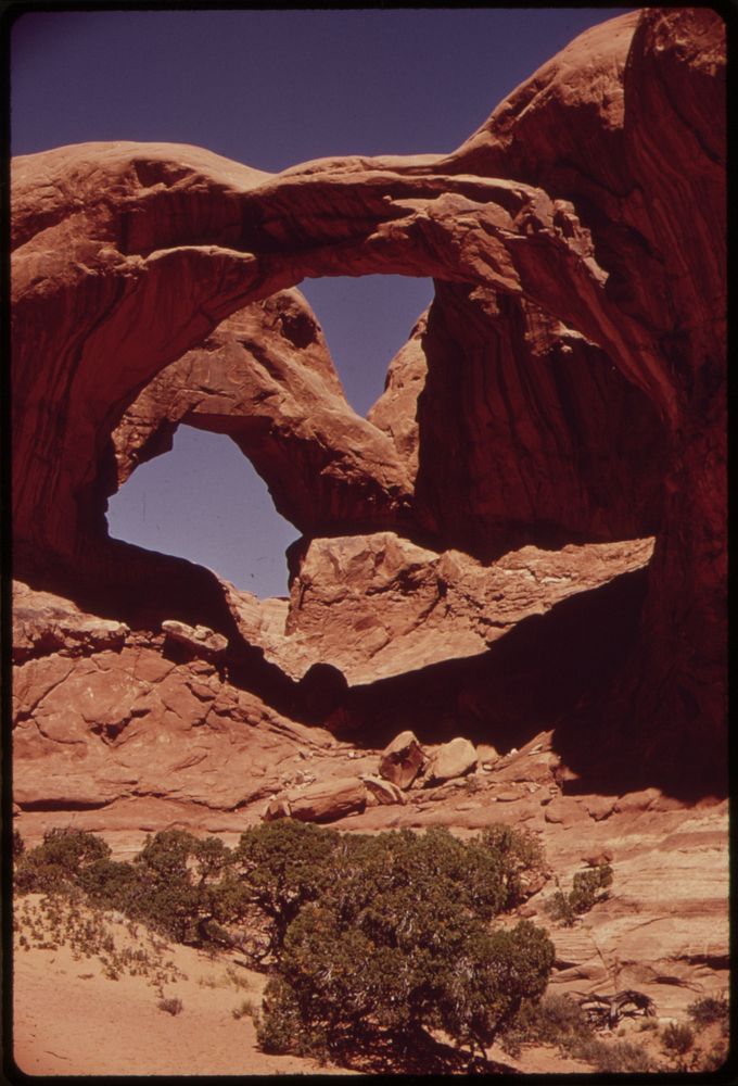 Double Arch in Windows Section of Arches National Park, 05/1972. Original public domain image from Flickr