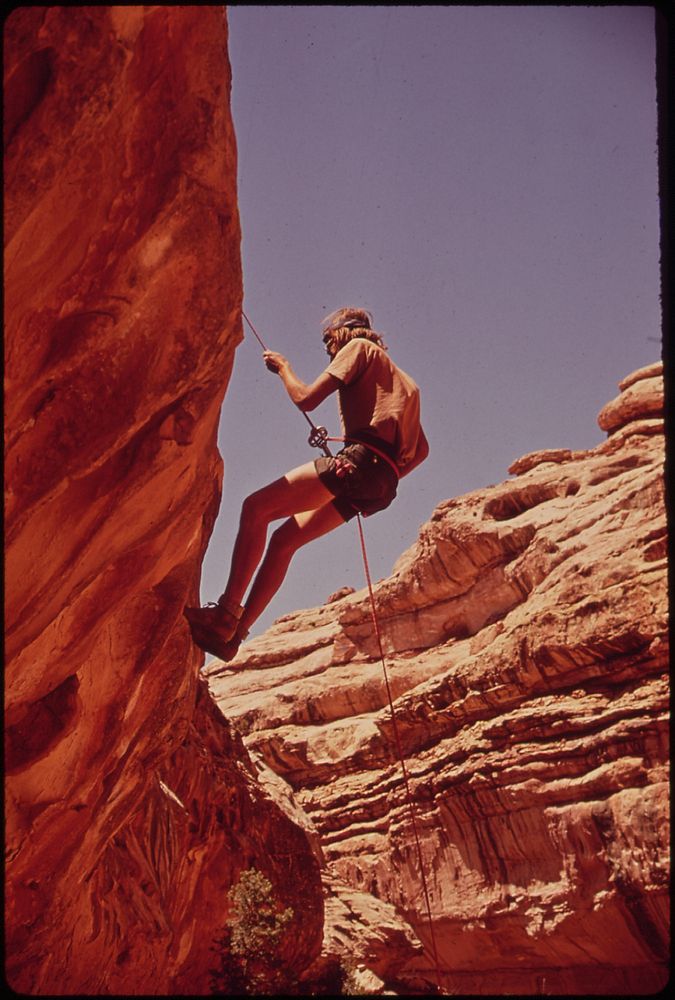 Climbing Out from the Head of Water Canyon, near the Maze, a Remote and Rugged Region in the Heart of the Canyonlands…