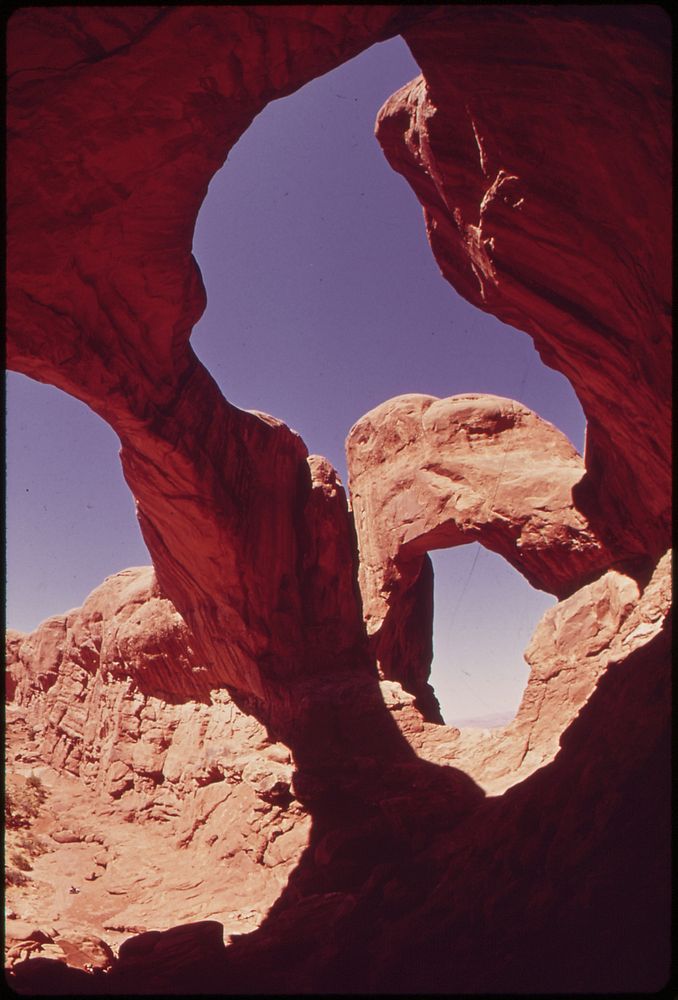 Double Arch in Windows Section of Arches National Park, 05/1972. Original public domain image from Flickr