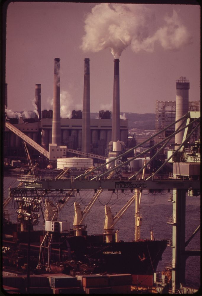 Boston Harbor - Seen from the Top of Mystic River Bridge. In Foreground, Massachusetts Port Authority Shipping Facility Has…