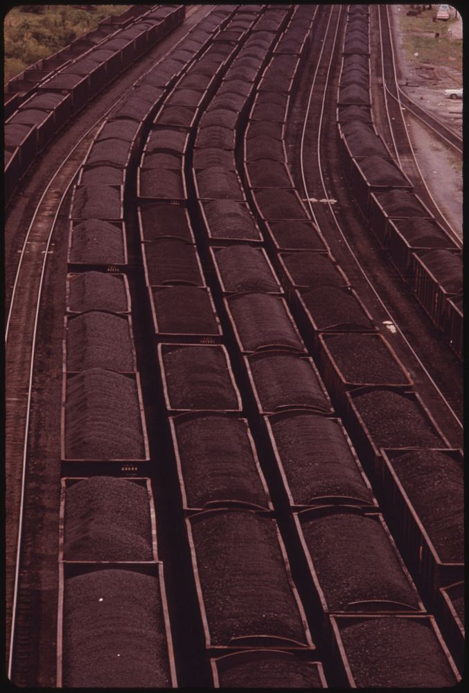 Loaded Coal Cars Sit in the Rail Yards at Danville, West Virginia, near Charleston. Awaiting Shipment to Customers. Original…