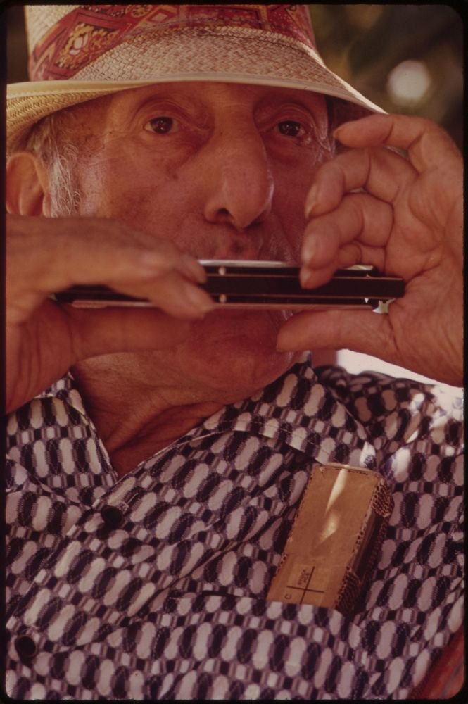 Resident of a Retirement Hotel in South Beach with Harmonica. Photographer: Schulke, Flip, 1930-2008. Original public domain…