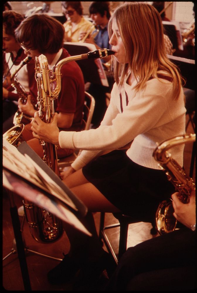 Students at Band Practice at Cathedral High School in New Ulm, Minnesota.