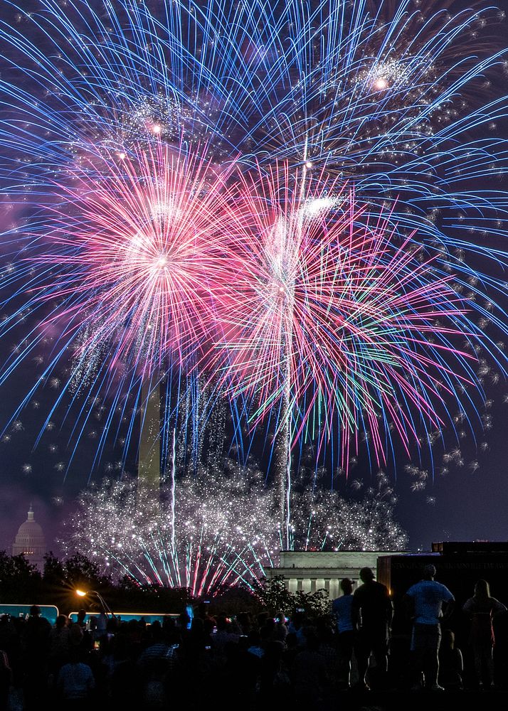 Independence Day celebration, fireworks, the Iwo Jima, U.S. Marine Corps Memorial in Arlington, VA. Original public domain…