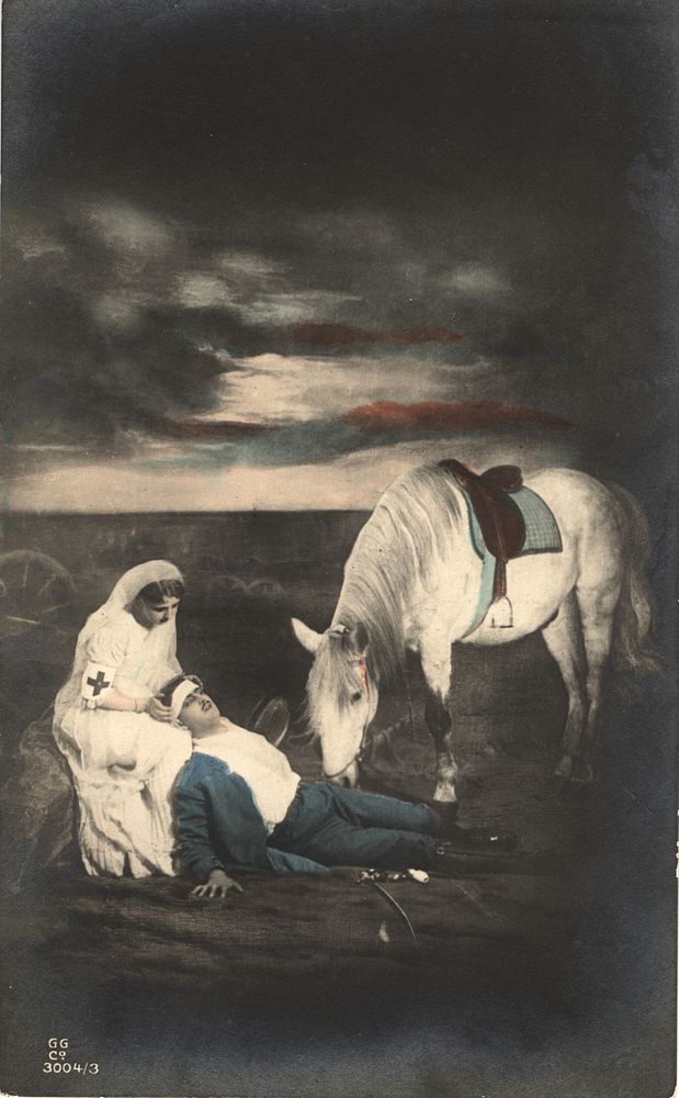 Nurse with Soldier and Horse. Original public domain image from Flickr