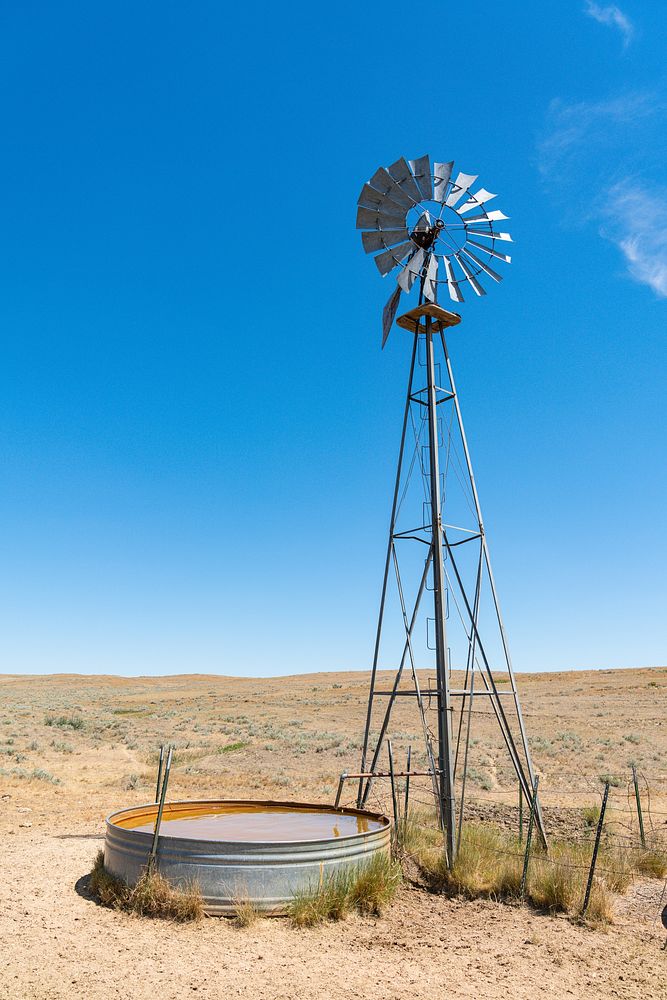 Windmill and water tank provided the single water source for cattle.