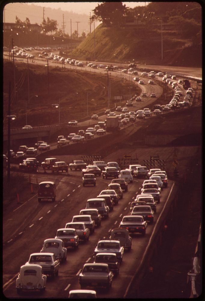 Morning rush hour traffic on H-1 freeway approaching Honolulu from the west. Commuters come from such fast growing areas as…