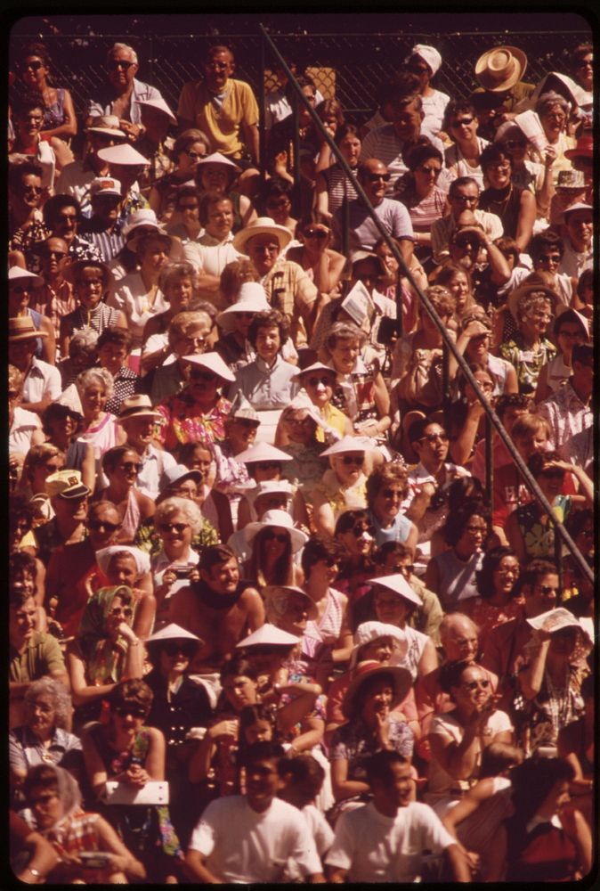 Tourists attend a hula dance demonstration, October 1973. Photographer: O'Rear, Charles. Original public domain image from…