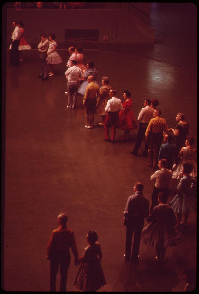 Between sets at the 33rd Annual Square Dance Festival of Lincoln, held in Pershing Memorial Auditorium, May 1973.…